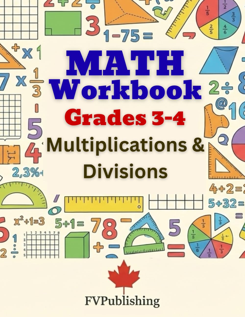 Math Workbook Grades 3-4 Multiplication, Division Exercises - Book Cover